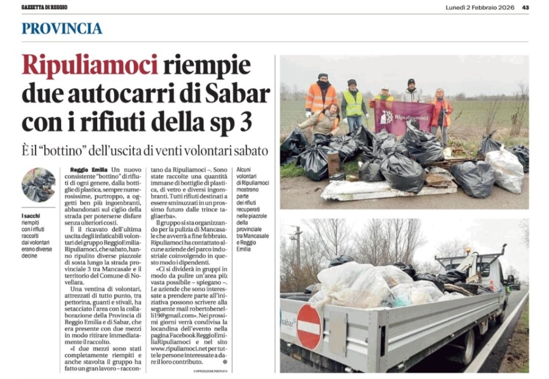ripuliamoci's tweet photo. Altra grande raccolta in lavorazione con Sabar e @provincia_re!
Abbiamo raccolto 1000 kg di rifiuti lungo la SP3 all'altezza di #bagnoloinpiano https://t.co/vphTe2YVjh