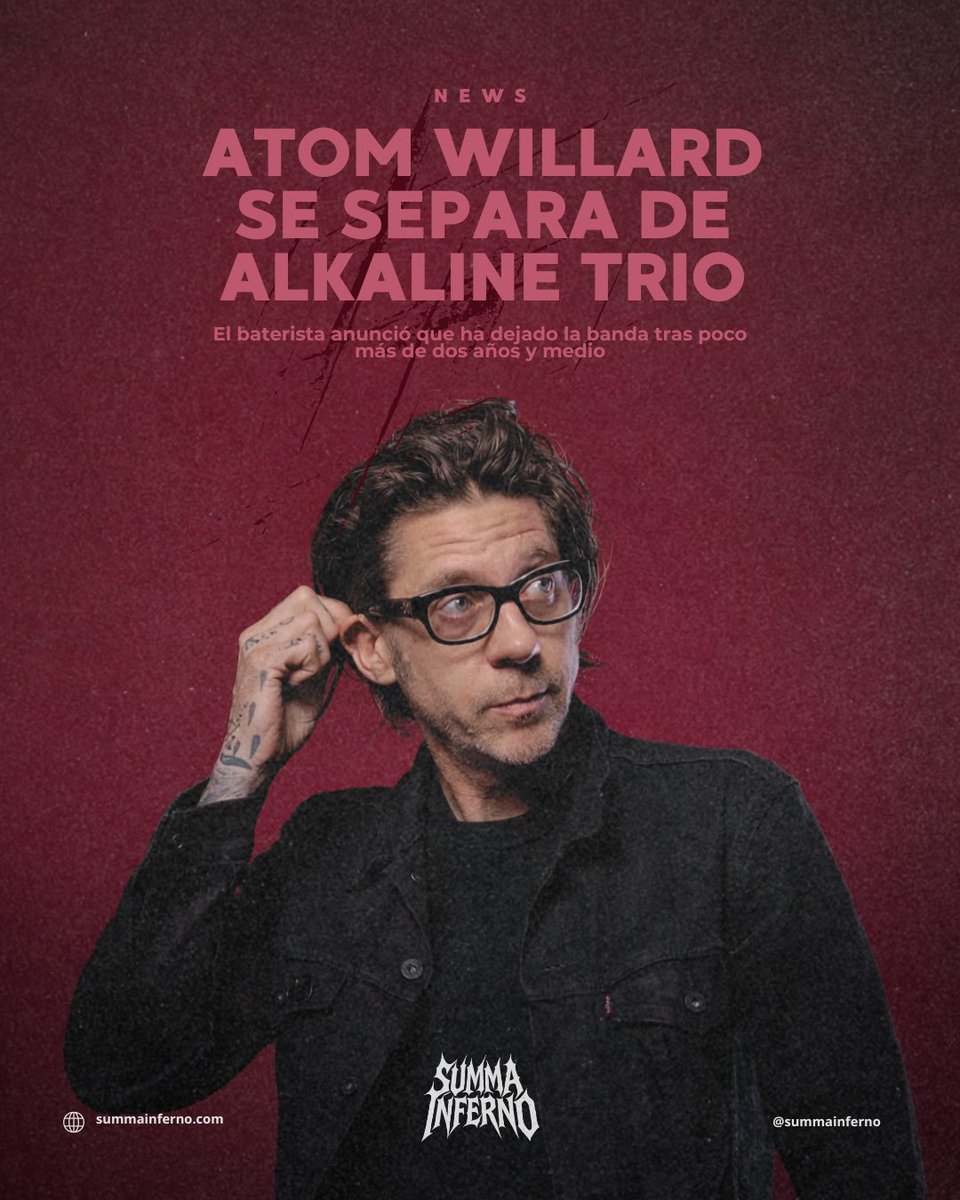 summainferno's tweet image. Atom Willard anuncia su salida de Alkaline Trio tras más de dos años en la banda.

El baterista agradeció la experiencia y confirmó que está abierto a nuevos proyectos.

#AtomWillard #AlkalineTrio #PunkRock #BandNews