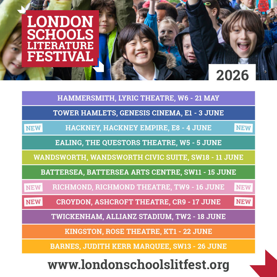 kidslitfest's tweet photo. ๐ชINTRODUCING the London Schools Literature Festival 2026!ย
We're so proud to be providing 22,000 places at our amazing author & illustrator events FREE for primary schools all over London so check out whether we're coming to a venue near your school soon!ย https://t.co/SlJkTaVPbV https://t.co/cqJpFhcetz