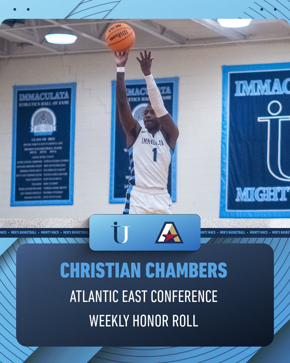 IUMightyMacs's tweet photo. LOCKDOWN 🔒
Christian Chambers named to the AEC Weekly Honor Roll 🏆
Tied IU-record 6 blocks vs. Marywood
28 pts | 11 reb | 9 blk on the week
#RollMacs #DefendTheDome #ImmaculataMBB https://t.co/aEBRsC5Blv