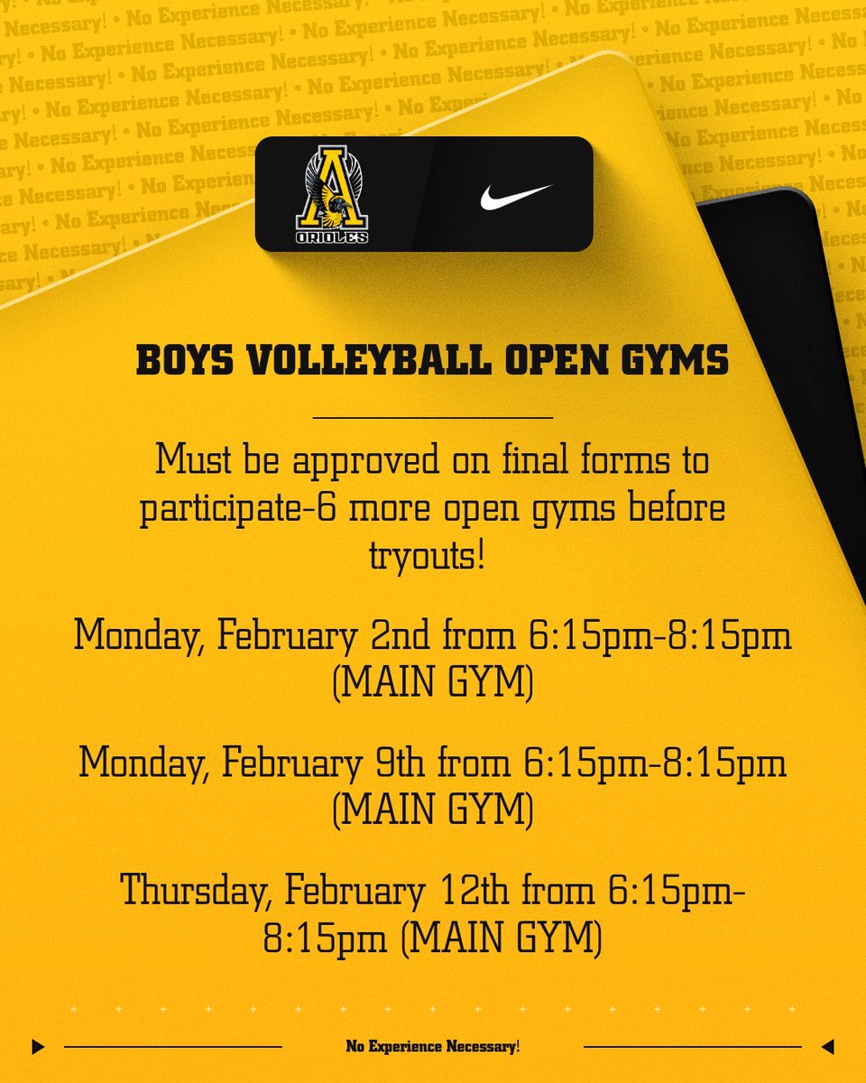 AHS_BVB's tweet photo. Come join us at our open gym tonight or next week!

@Orioles_AD @OrioleAthletics @AHS_Orioles @AHSAsstAD24 https://t.co/Zt1Nuuqnfc