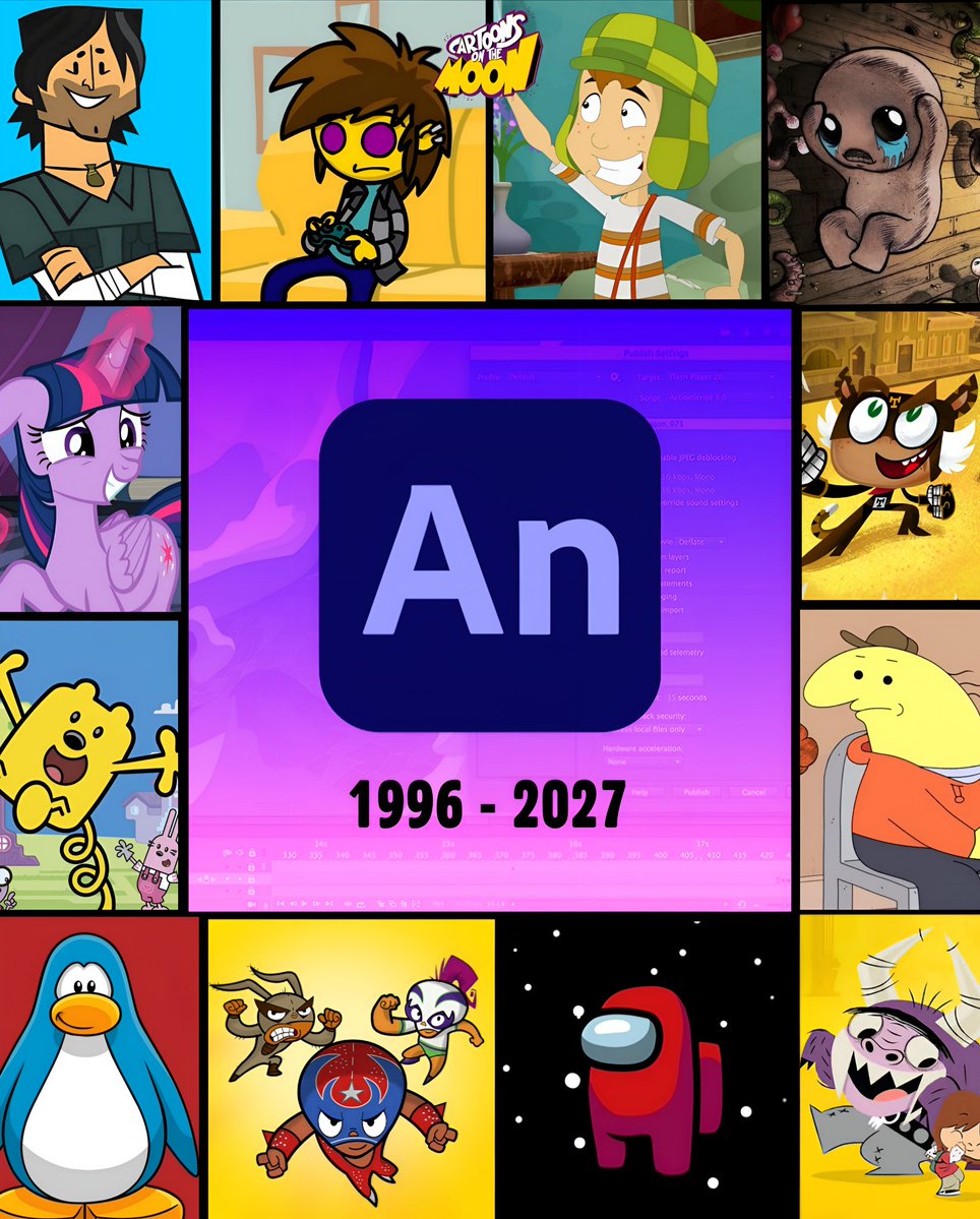 Lamentablemente, el famoso software de animación Adobe Animate (Flash) será descontinuado el próximo año.

Famoso por incontables obras como Smiling Friends, El Tigre, My Little Pony o Club Penguin