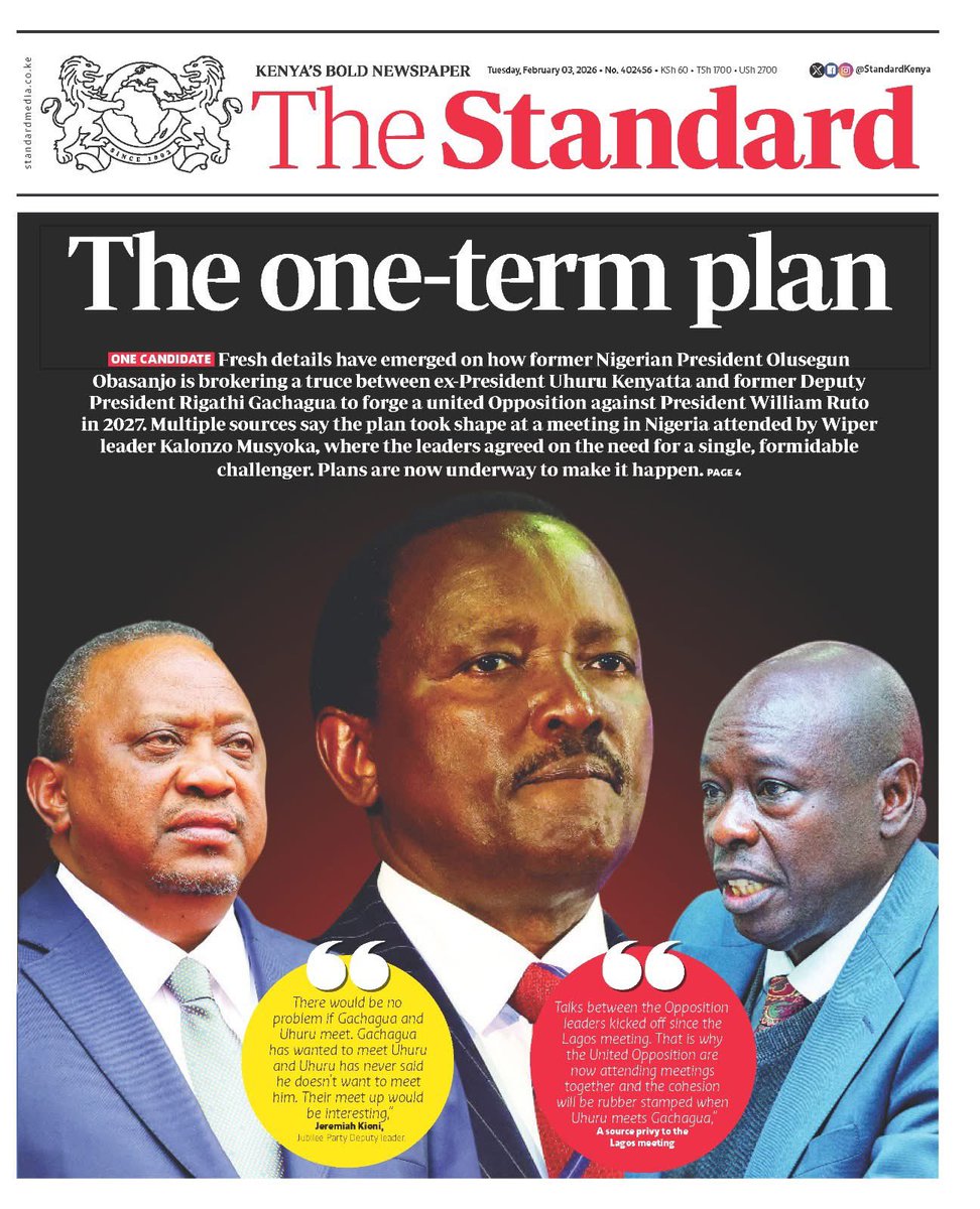 stephenkariske's tweet image. The “one-term plan” is taking shape. Fresh reports reveal behind-the-scenes efforts to unite the Opposition ahead of 2027,with talks aimed at forging a single, formidable challenger.The message is clear: unity,change,and a one-term agenda for Kenya’s future. 🇰🇪✊🏽 #OneTerm