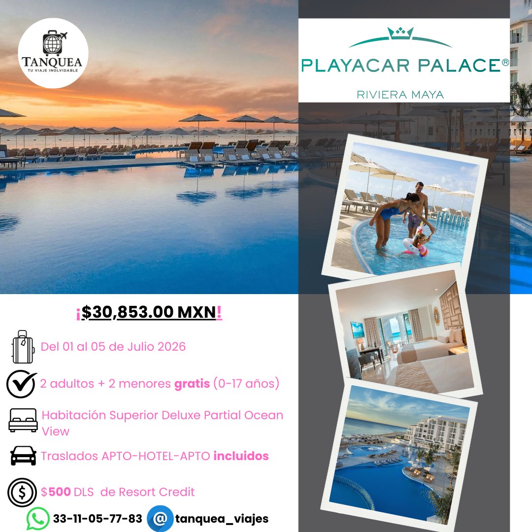 TanqueaViajes's tweet photo. Vive unas vacaciones inolvidables con "PALACE RESORTS" en la Riviera Maya🌴🌊👙
#palaceresorts #cancun #rivieramaya #hotel #playa #mar #oferta #promocion #trip #travel #agenciadeviaje #viaje #vacaciones #feliz #exito #agencia #agenciadeviaje #todoinlcuido #allinclusive https://t.co/eLWsgh4LM7