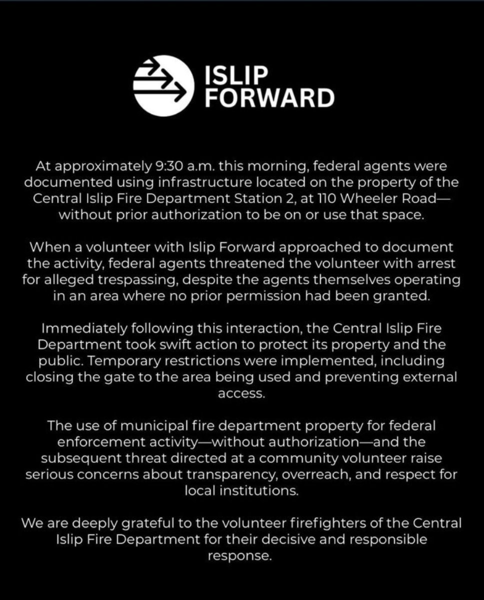 ICE  was stealing equipment from the Islip Long Island fire department and a  Islip Forward member documented it. ICE tried to arrest the community  member but the firemen said “I don’t think so"