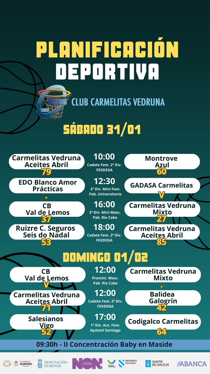 🔢RESULTADOS DEPORTIVOS 🏀| 

Resultados de la última jornada

#horariosCCV 
#deporte #salud #formación