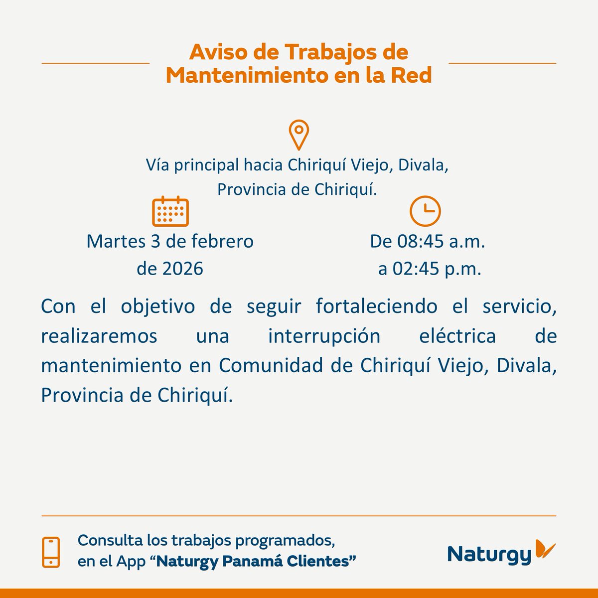#ProvinciadeChiriquí Trabajos de mantenimiento en la red para el día martes en Vía principal hacia Chiriquí Viejo, Divala, Provincia de Chiriquí. 

<a href="/RetenChiriqui/">Reten_Chiriqui</a> <a href="/chiriquinotici1/">CHIRIQUI NOTICIAS</a> <a href="/criticaenlinea/">Diario Critica.Pa</a> <a href="/MiDiarioPanama/">Mi Diario Panamá</a> <a href="/RTChiriqui/">Retweet Chiriqui</a>