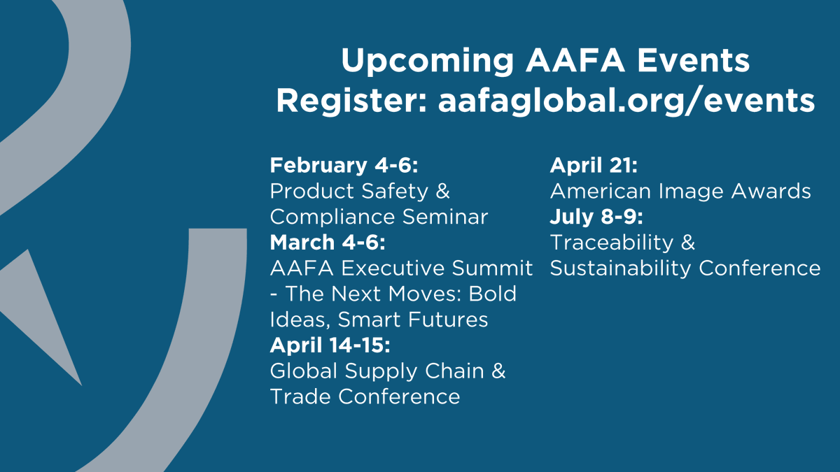 apparelfootwear's tweet image. Whether you are joining us this week in CA, next month in D.C., this spring in Baltimore &amp;amp; NYC, or this summer in Denver – it’s time to map it all out with aafaglobal.org/Events. Don’t hesitate to ask us what’s the best fit for your needs &amp;amp; travel budget! #FashionForward