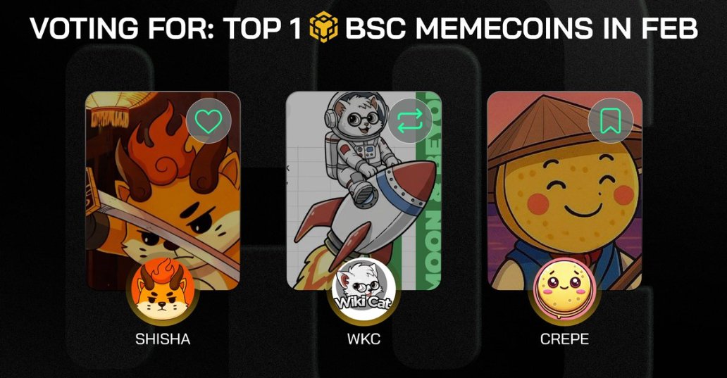The community strength is off the charts. Three heavyweights are battling for the ultimate #1 spot this month. Who are you raiding with? ⚔️🌕
Leading on X Platform 🔥🚀
The Finalists:
🔥 
<a href="/shisaBNB/">SHISA</a>
 — $SHISA
🚀 
<a href="/wikicatcoin/">Wiki Cat</a>
 — $WKC
🥞 
<a href="/crepe_bsc/">CREPE</a>
 — $CREPE

🗳 HOW TO CAST YOUR