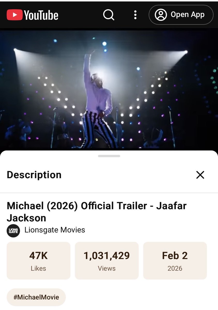 Michael the Movie Trailer already has 1M views on Lions gate Youtube. #MichaelMovie #MichaelJackson