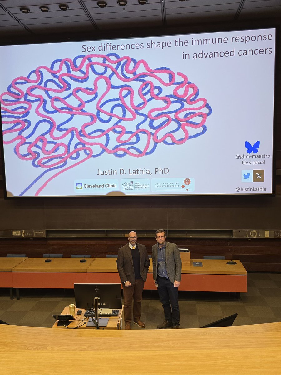 JustinLathia's tweet photo. Exceptional day at @UCPH_Research @uni_copenhagen giving a talk on our work on #SexDifferences in #GBM - thanks for the invite @KristensenGroup - 📸 credit @AM_Kartikey https://t.co/PzpuXents6