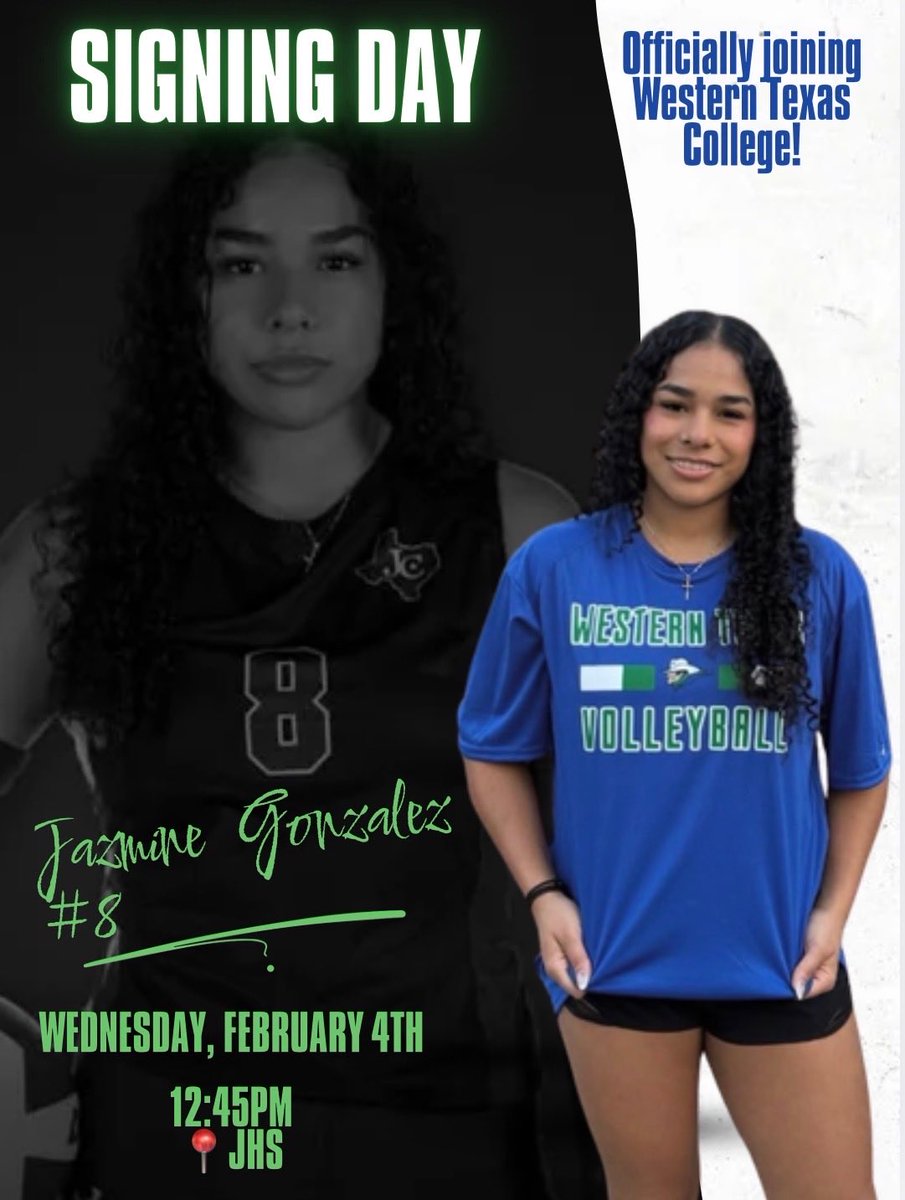 JarrellHSVB's tweet image. Our very own Jazmine is signing to continue her volleyball career at Western Texas College! 
Wednesday, 2/4 @ 12:45 in the big gym. 💙🏐