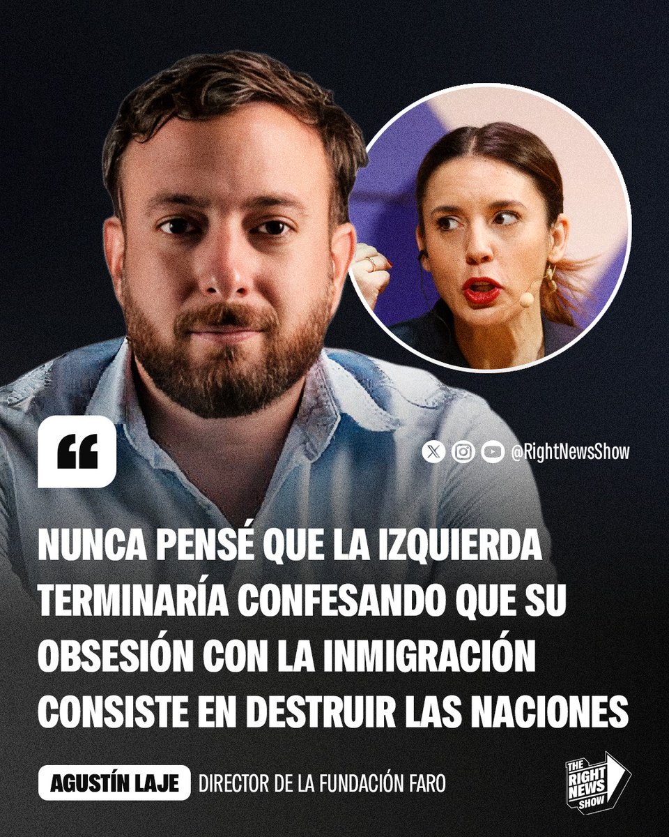 🚨🇦🇷🇪🇸 | Agustín Laje explotó contra la comunista pro-pedofilia Irene Montero por abogar abiertamente por el reemplazo poblacional de los españoles: "Nunca pensé que la izquierda terminaría confesando que su obsesión con la inmigración consiste en destruir las naciones".