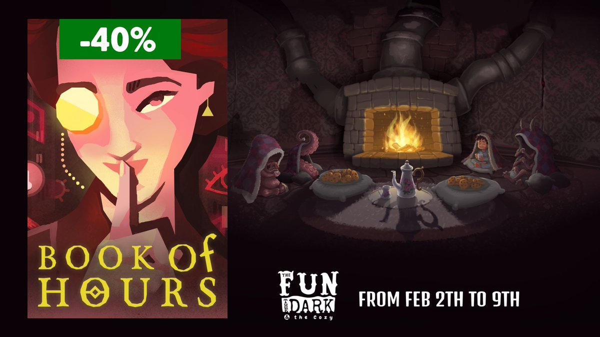 "Even when the wind buffets at the windows, the fire in the hearth keeps the room cosy..."

BOOK OF HOURS is 40% off in The Fun, The Dark and the Cozy Festival on Steam!

buff.ly/jD5mxle