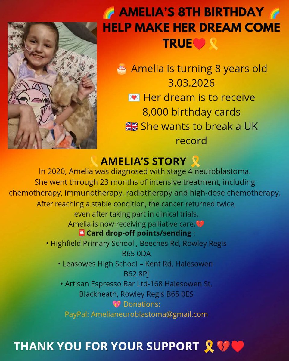 Can everyone please send a card for amelia