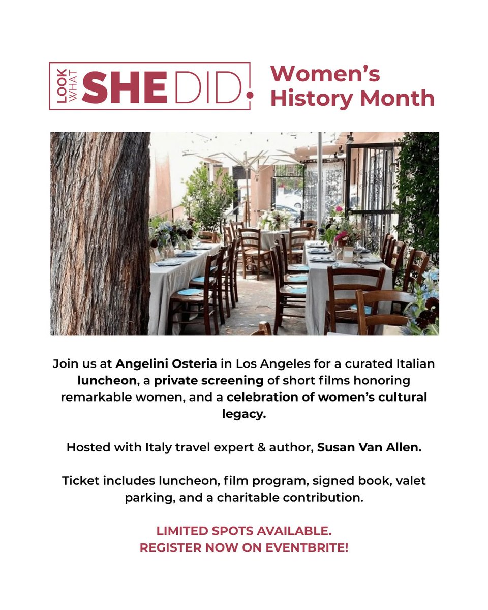 This #InternationalWomensDay on 3/8, LWSD invites you to an intimate luncheon honoring powerful women's stories. This elegant afternoon brings together Italian cuisine, LWSD short films, and philanthropic purpose. Time: 1-3 PDT | Angelini Osteria, LA. Tix: bit.ly/LWSDMarch8