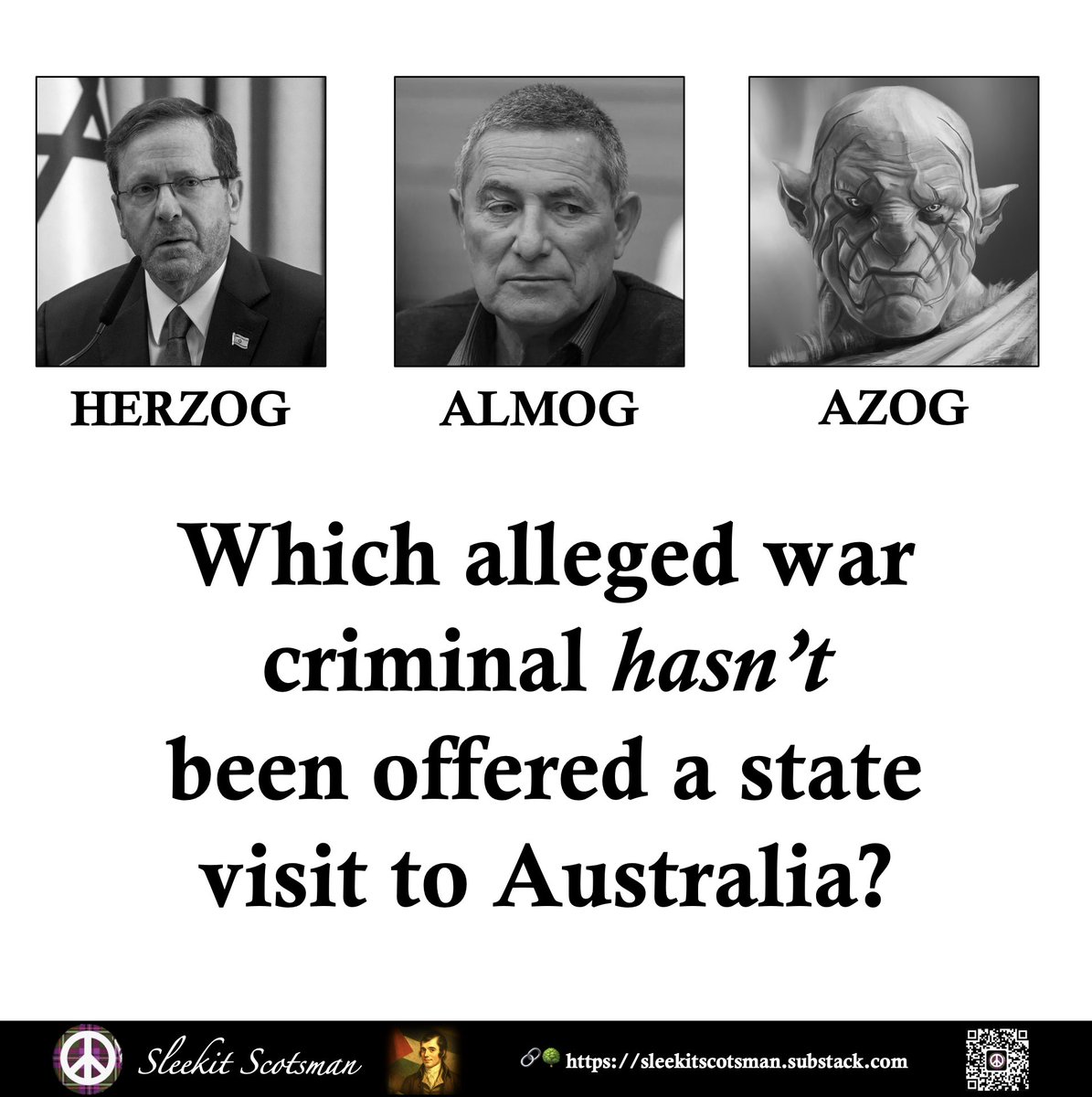 SleekitScotsman's tweet photo. ๐ฆ๐บ๐ฎ๐ฑ Australia is preparing to host senior Israeli institutional figures with documented human rights allegations.
(Clue: the one not coming is the charming chap from โthe Hobbitโ movie)
๐ Full story in comment
#AusPol #Herzog #Almog #AzogTheDefiler #ForeignInfluence https://t.co/GIVN8l63pg