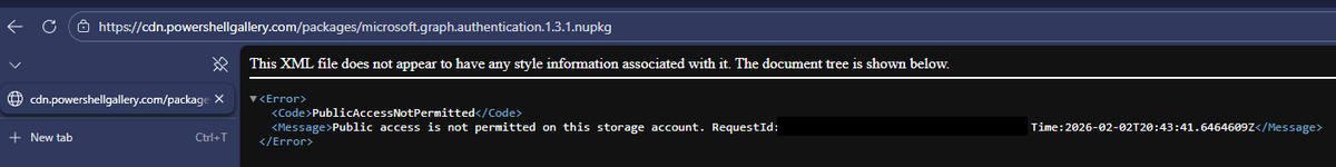 ParsonsProject's tweet photo. @microsoftgraph @azuread  @msdev  Could you please fix the access issues with getting access to the MS Graph modules? Thank you :)  #msgraph #microsoftgraph #outage https://t.co/Y0DIGd0i3s