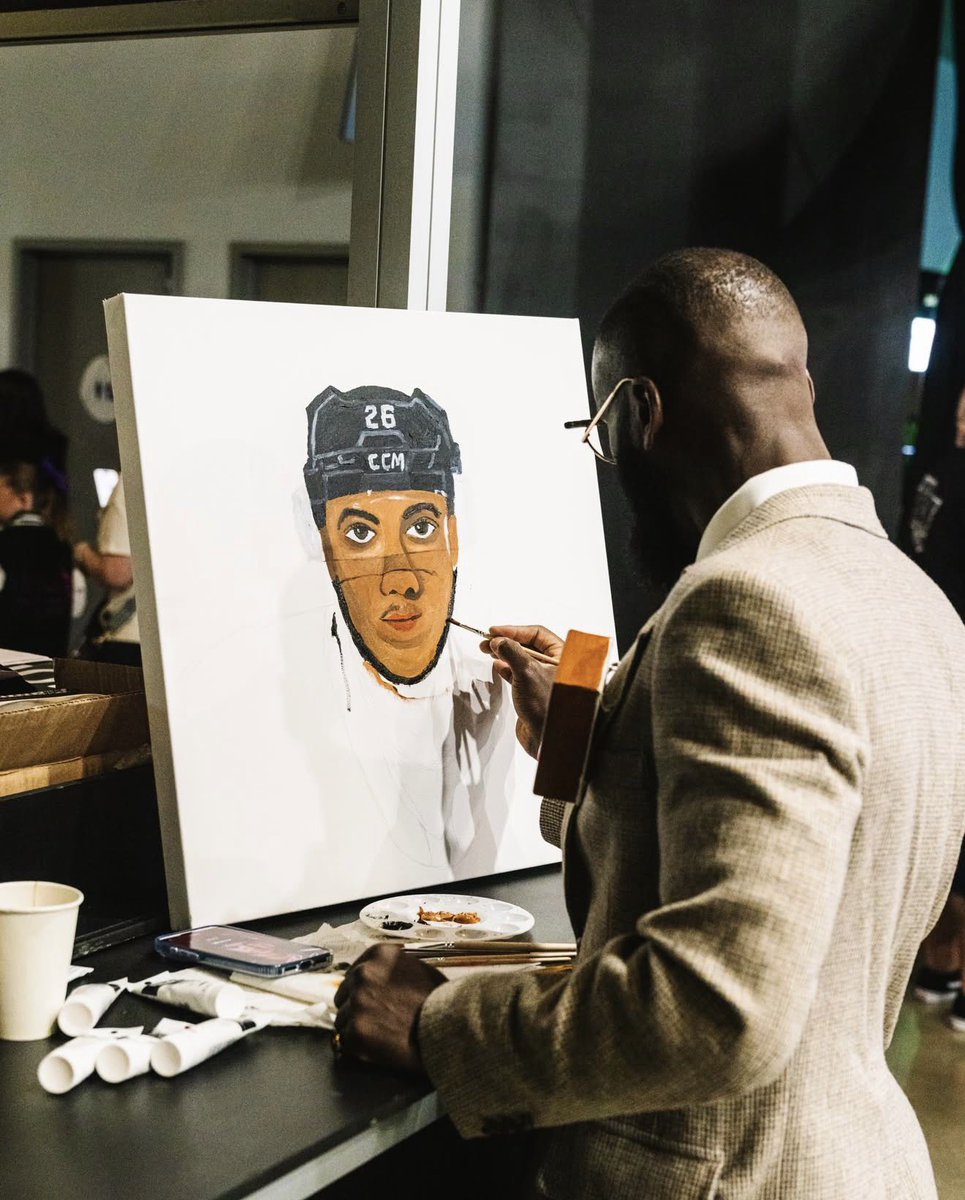 MFTheBrand's tweet photo. Celebrating Black History Month last night at the @ontarioreign Black Heritage Night game with proceeds of the in-game painting benefitting the Reign Foundation. Thank you for having me! ✊🏿 https://t.co/SjZmluchV8 https://t.co/eAebTHYViv