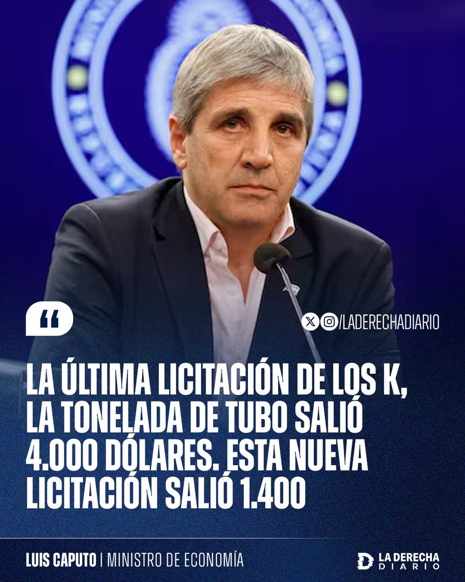 🚨🇦🇷 | Toto Caputo destruyó la opereta por la oferta con sobreprecios de Techint y expuso al kirchnerismo: "La última licitación de los K, la tonelada de tubo salió 4.000 dólares. Esta nueva licitación salió 1.400".