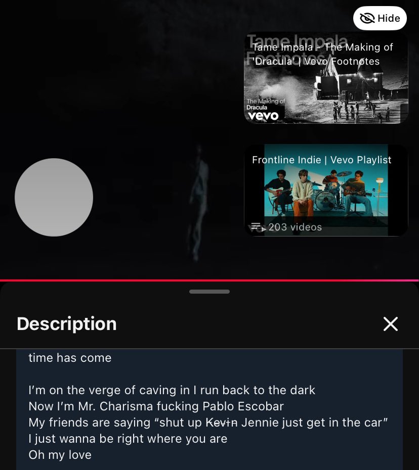 GENIUS9N's tweet image. Tame Impala just changed the lyrics in the Dracula MV description replacing his name to JENNIE!! 

JENNIE used this song on her IG post previously with “feeling bizarre” as a caption, we’re not ready for whatever these two have prepared…