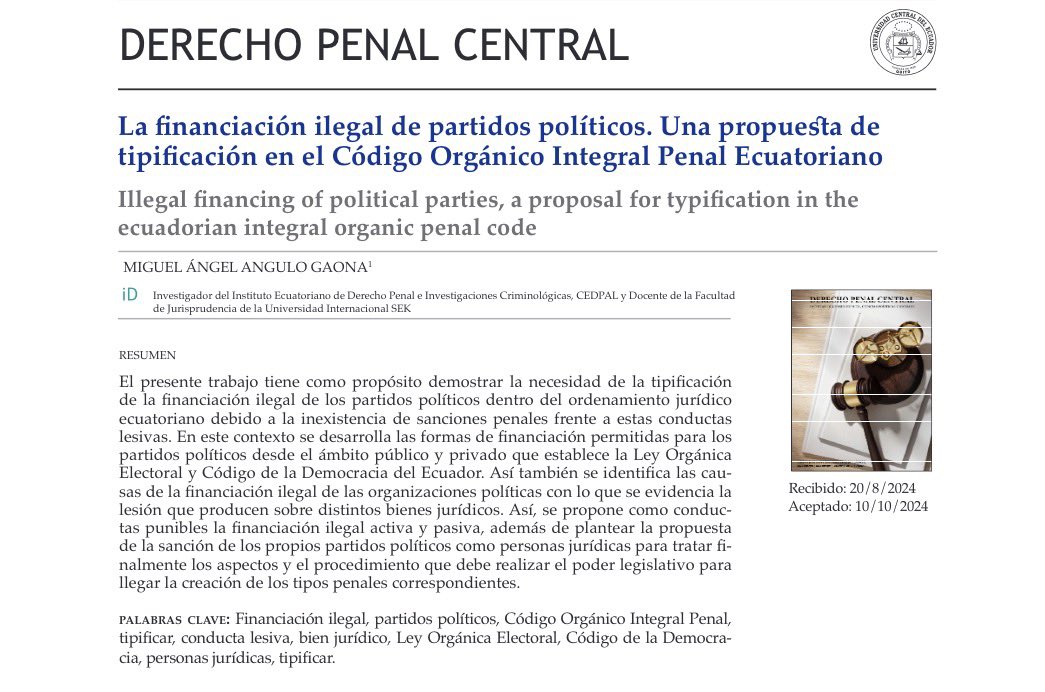 51190Migue's tweet photo. A propósito de lo que se discute en estos días sobre la presunta financiación de la campaña electoral de un movimiento político.

Comparto con ustedes mi artículo publicado en el que se propone la tipificación de la responsabilidad penal de los partidos políticos que reciben financiamiento ilegal. 

https://t.co/NbB4pPbagb