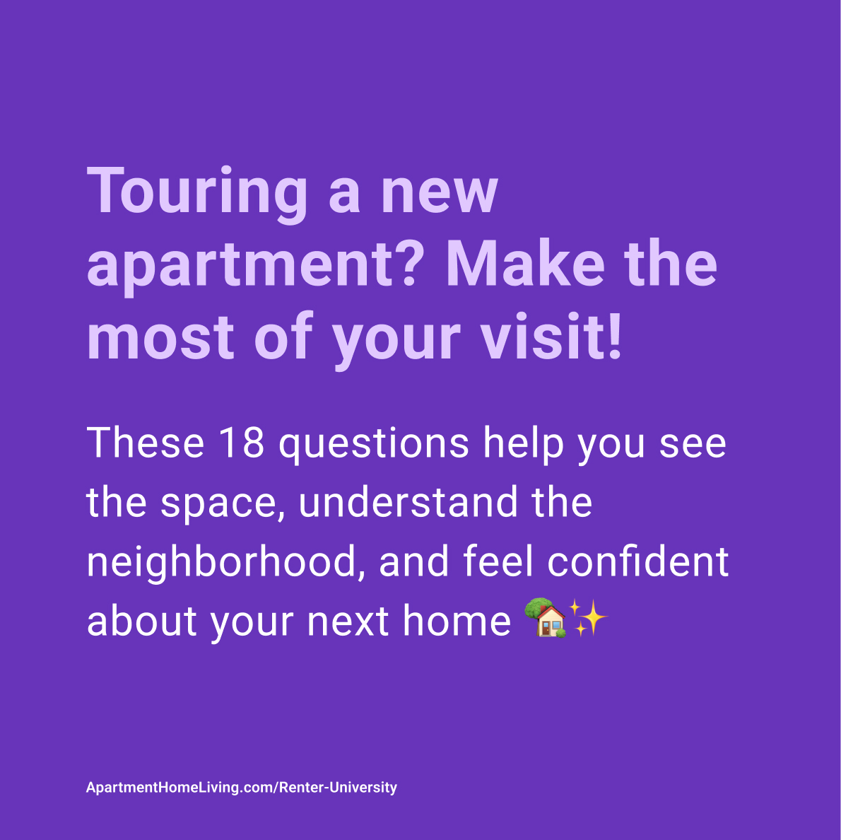 AptHomeLiving's tweet image. Want to tour apartments like a pro? 🏡

Asking the right questions can help you:
• Understand what’s included in your rent
• Get a feel for the neighborhood
• Know the amenities and services before you move in

#Rentals #Renting #ApartmentTour

apartmenthomeliving.com/renter-univers…