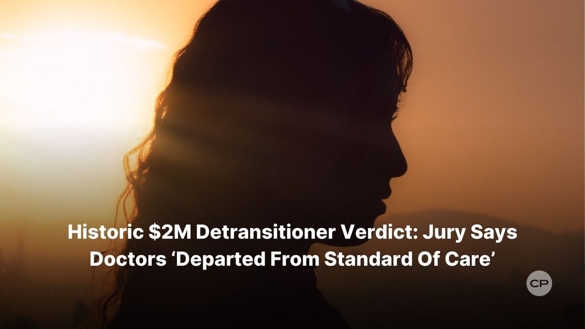 ChristianPost's tweet image. A New York jury has awarded detransitioner Fox Varian $2 million, finding her psychologist and surgeon “departed from the standard of care” before approving a double mastectomy at age 16.
#Detransitioner #FoxVarian #MedicalMalpractice #GenderMedicine
🔗 dlvr.it/TQjn1M
