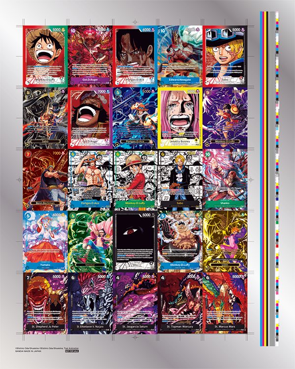 HootCollect's tweet photo. First look at the Uncut Sheet of OP13. It will be given out to the first two places of the Treasure Cup March 2026. 👀

Very interesting to not see the Red Mangas on there 🧐

I lowkey really want one of those in my nest! 🦉

#ONEPIECE #onepiececardgame #optcg https://t.co/QHOETdqptx