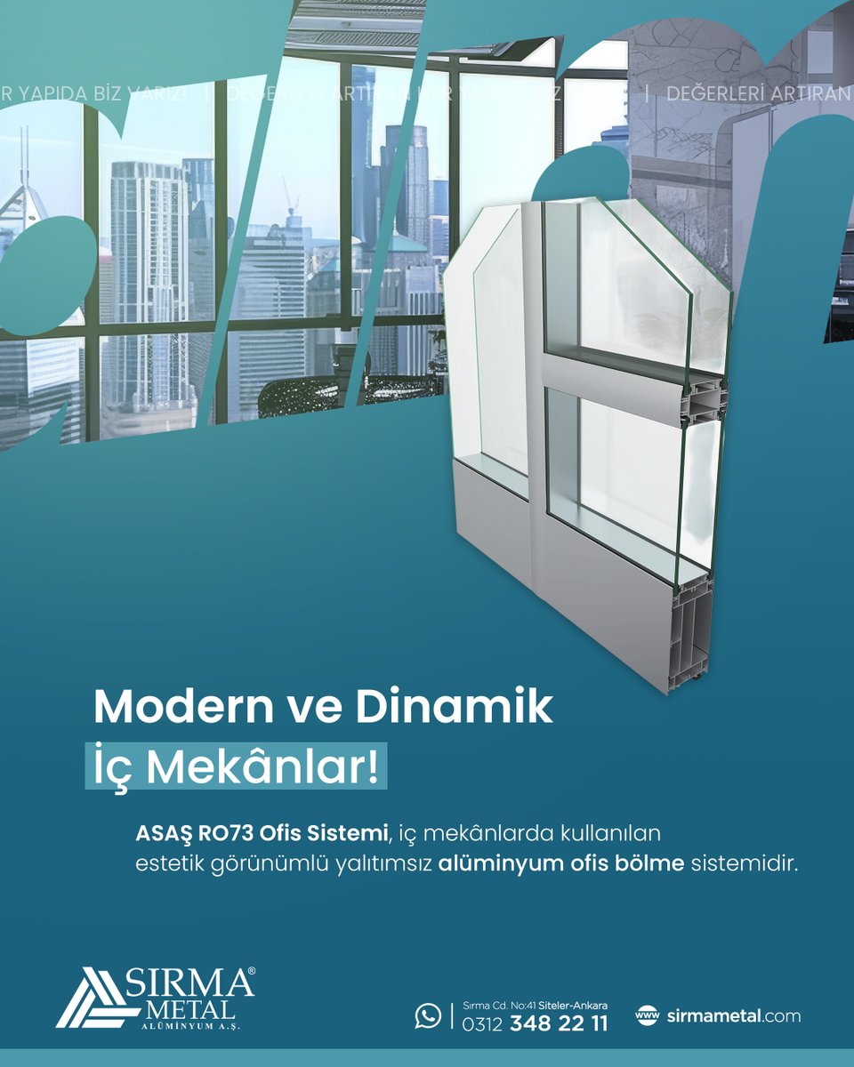 🏢 ASAŞ RO73 Ofis Sistemi | Modern ve Dinamik İç Mekânlar

ASAŞ RO73 Ofis Sistemi, iç mekânlarda kullanılan estetik görünümlü yalıtımsız alüminyum ofis bölme sistemidir. Modern tasarımı sayesinde ofis alanlarında ferah, düzenli ve profesyonel bir atmosfer oluşturur.

#asaş