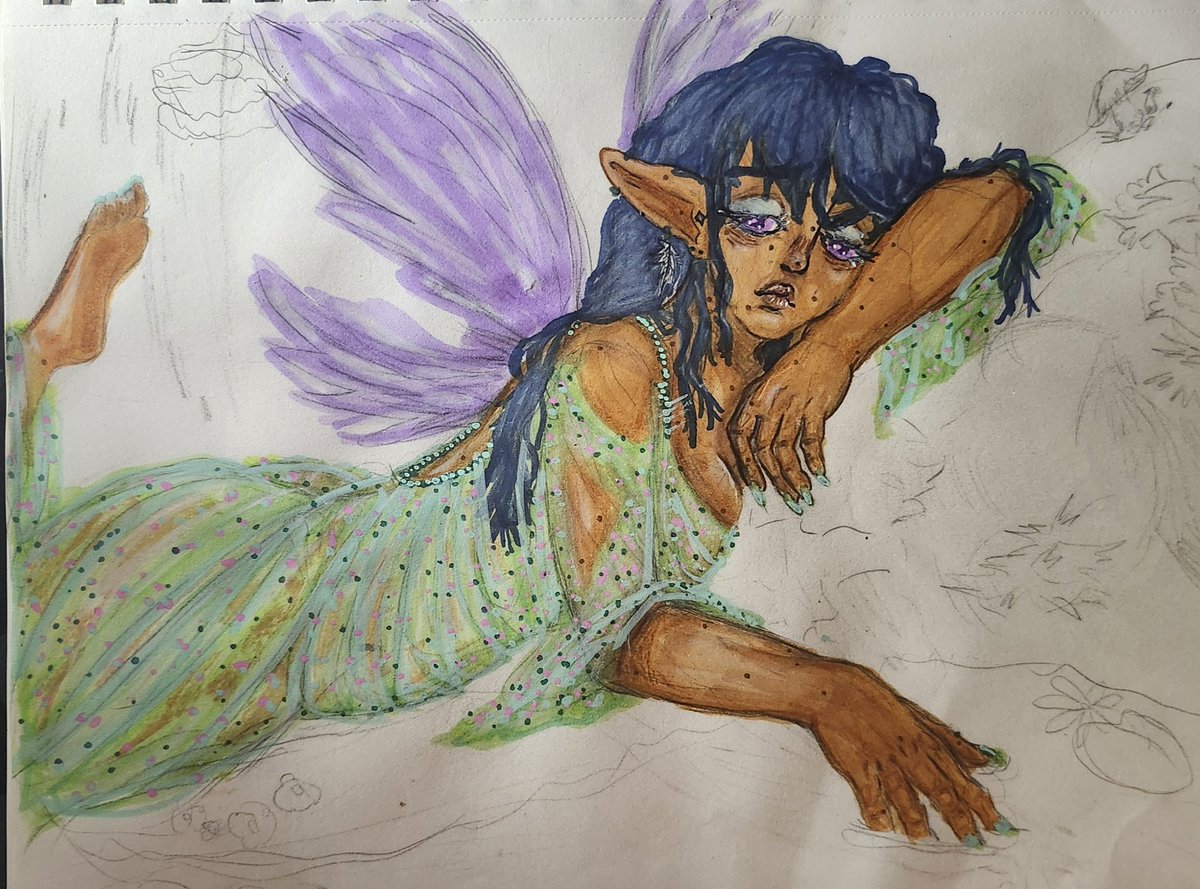 strwbrrykicks's tweet photo. originally i was just feeling around with the sketch, then decided to just go balls n i used markers, colored pencils, paint, and gel markers and had the most fun doing this more than i have in the last 5 years of burnout, i now remembered why i loved art so much 🤤 https://t.co/t5uqy0XQEs