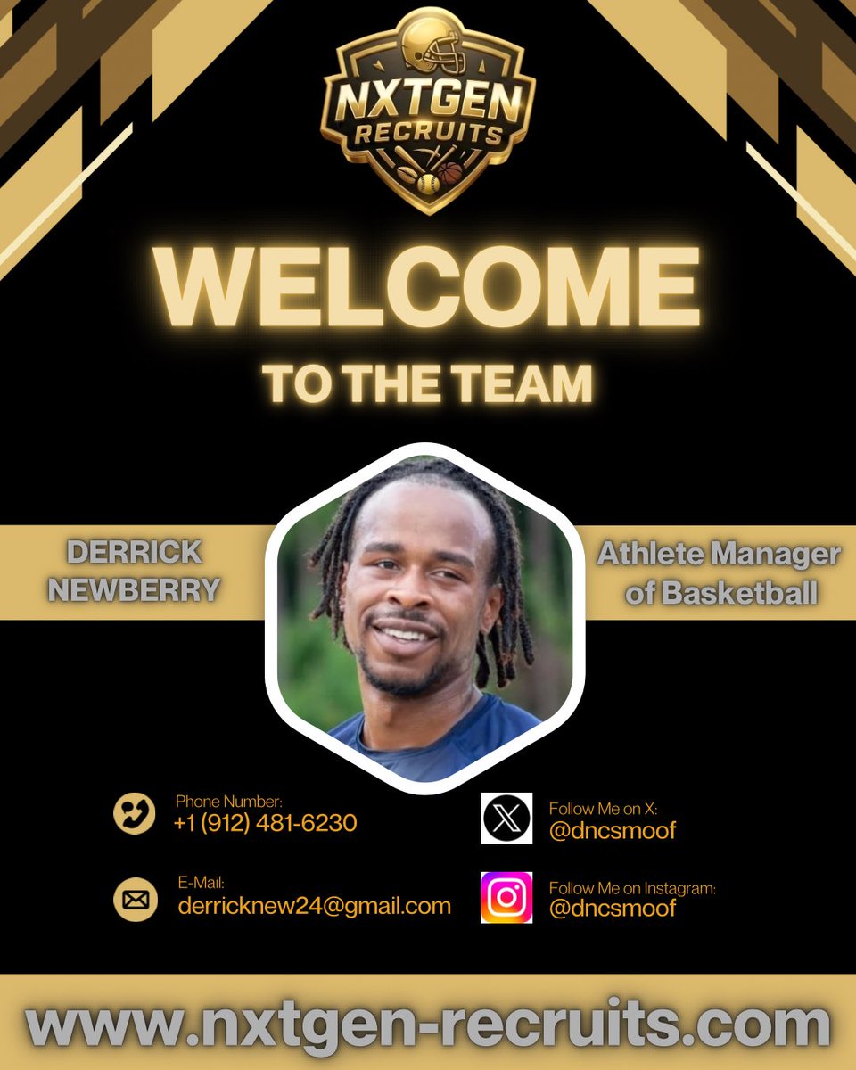 <a href="/NXTGenRecruits/">NXTGen Recruits</a> wants to welcome a new member to the team. <a href="/dncsmoof/">Derrick Newberry</a> is the one of our newest members of the team. Derrick comes to NXTGen as an Athlete Manager for our Basketball Division and has years of experience working with high school and college level athletes. We’re