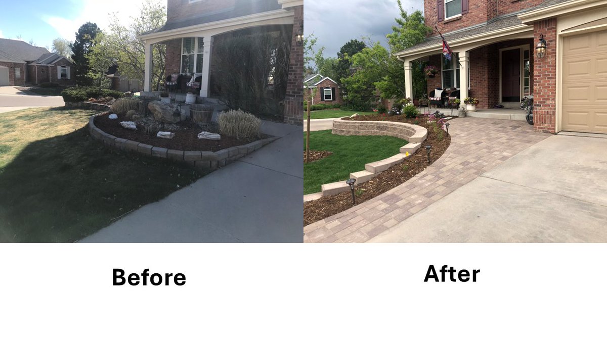 outsidedreams's tweet photo. Beautiful front yard renovation including retaining wall &amp; interlocking pavers!  
#hardscaping  
#hardscapeseason
https://t.co/4rfc0sGGOp https://t.co/hq8kGnGeIw