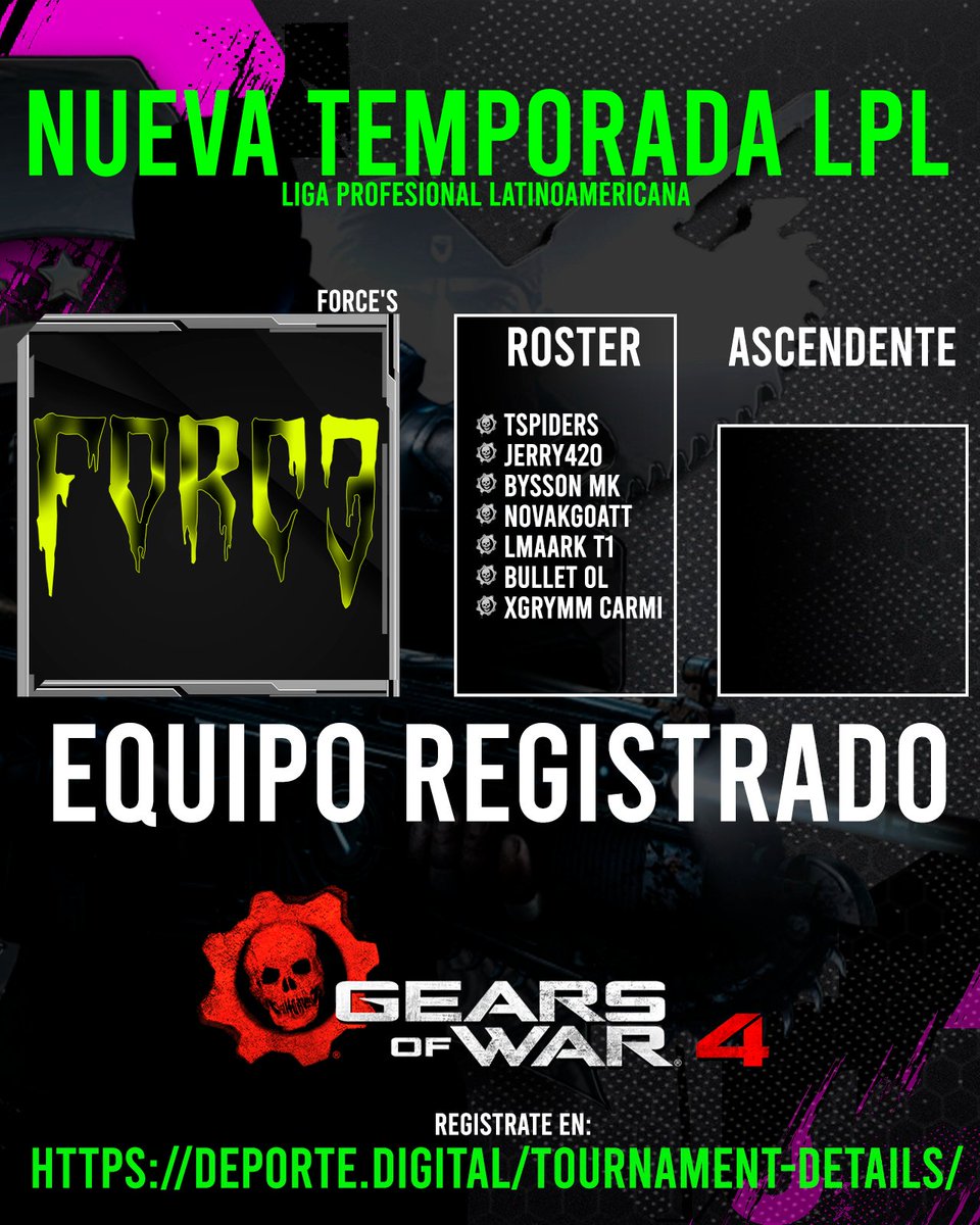 REGISTROS ABIERTOS LIGA PROFESIONAL LATINOAMERICANA de GoW

Registrate ahora mismo de forma individual o por equipo!

REGISTRO:
deporte.digital/tournament-det…

<a href="/Force_s_s/">Force’s</a>