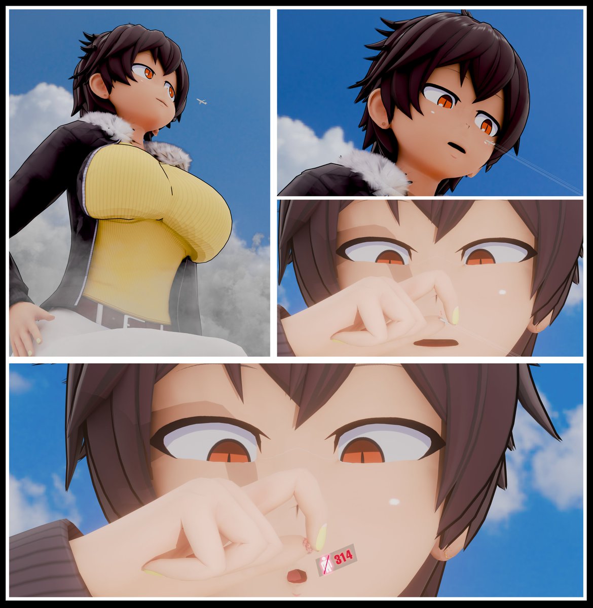 Nastume Kurobe was taking a stroll at giga size (why is she huge!?) as she has noticed a tiny plane. Of course gigantic tomboy can't help herself but to crush it (for the sake of perverted audience probably)

︀︀ ︀︀my part of an artrade with <a href="/lecnoix/">krechie</a> 

#sizetwittter #giantess