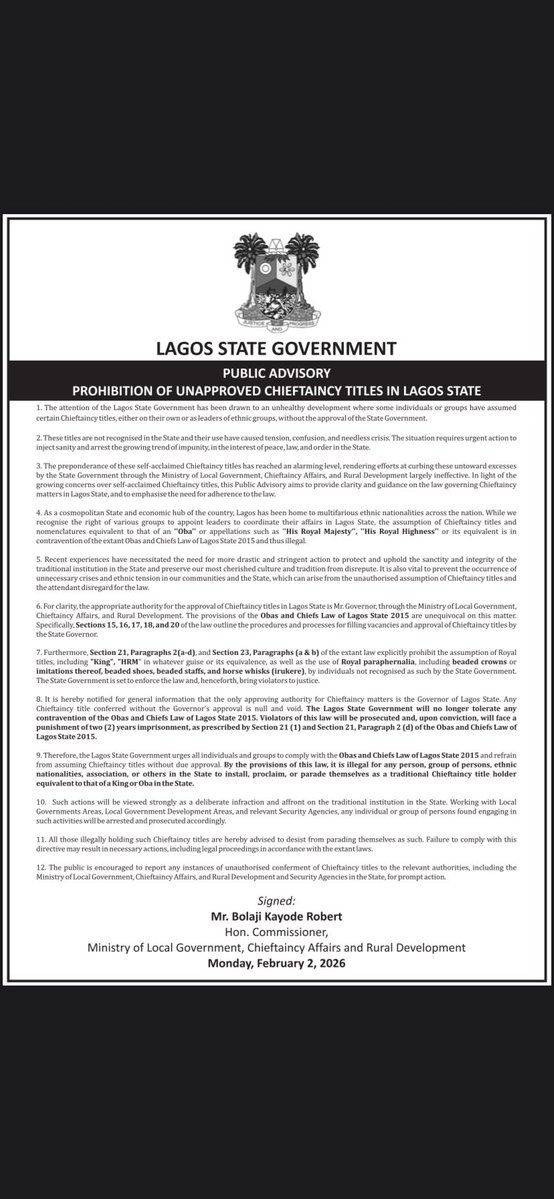 Public Announcement!

<a href="/jidesanwoolu/">Babajide Sanwo-Olu</a> <a href="/drobafemihamzat/">Obafemi Hamzat</a>  <a href="/gbenga_omo/">Gbenga Omotoso</a> <a href="/gboyegaakosile/">Gboyega Akosile</a> <a href="/LanreBajulaiye/">Bajulaiye Olanrewaju</a> <a href="/Mr_JAGs/">Jubril A. Gawat</a> <a href="/BSaluHundeyin/">Bimbola Salu-Hundeyin</a>  <a href="/Riddwane/">AJE</a> 
 
#AGreaterLagosRising
#LASG