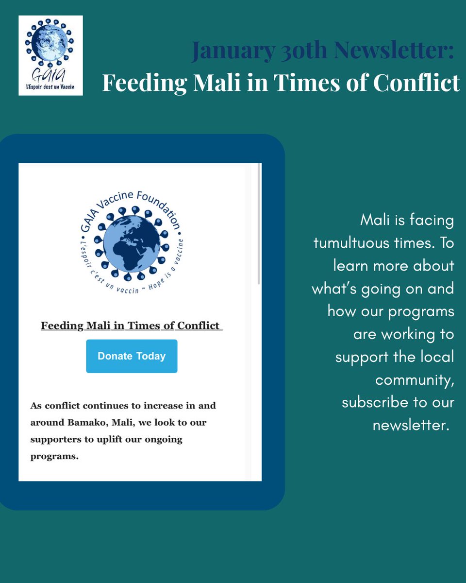 GAIAvaccine's tweet photo. Our latest newsletter highlights the impact of our Nutrition and Peer Support program on the local community in Mali. To subscribe, visit our website to input your name and email. https://t.co/ToASetMsn3