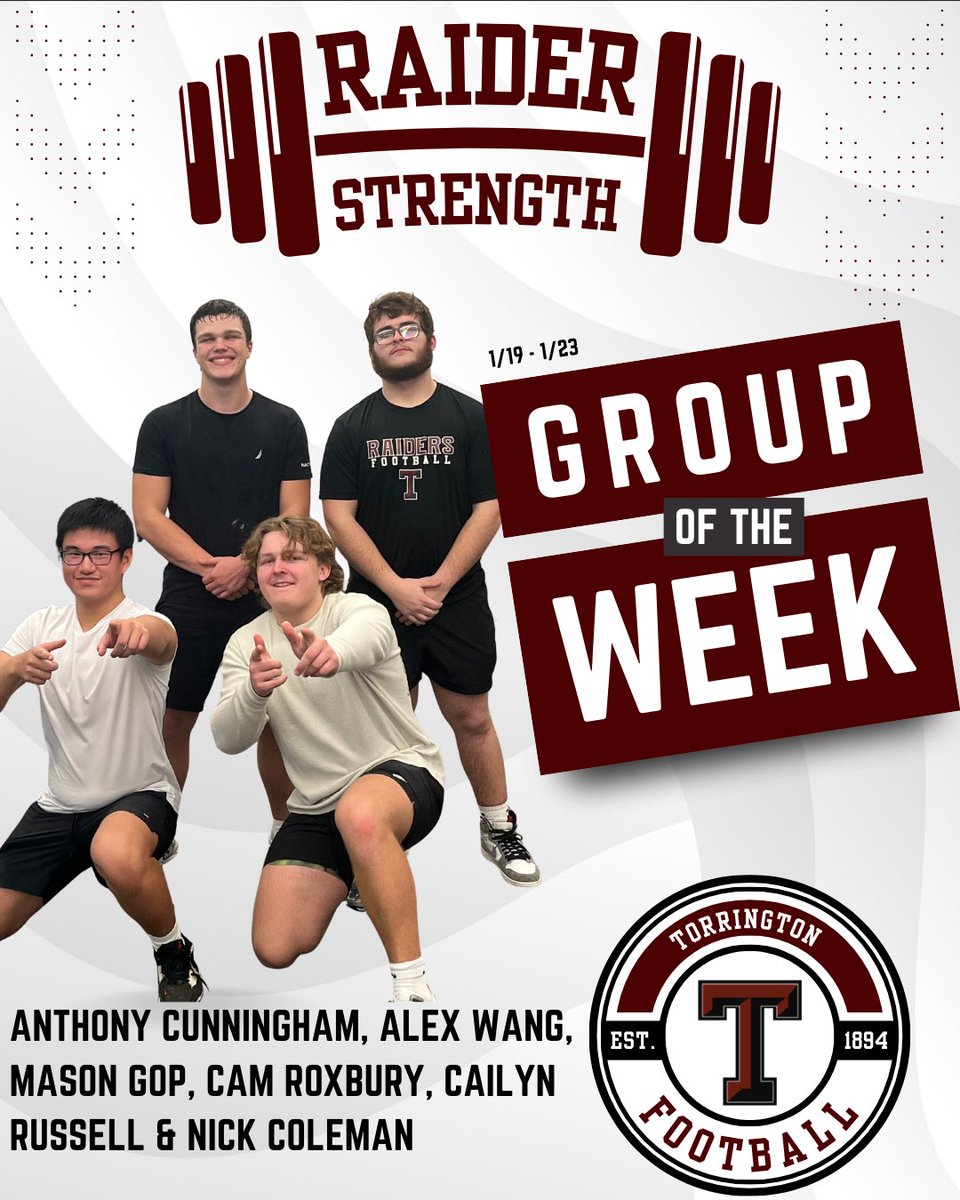 ths_raidersfb's tweet photo. Congrats to our winter lifter of the week and group of the week! #torringtonfooball #brotherhood #1town1team #raiderstrength https://t.co/ICgxQxnWsY