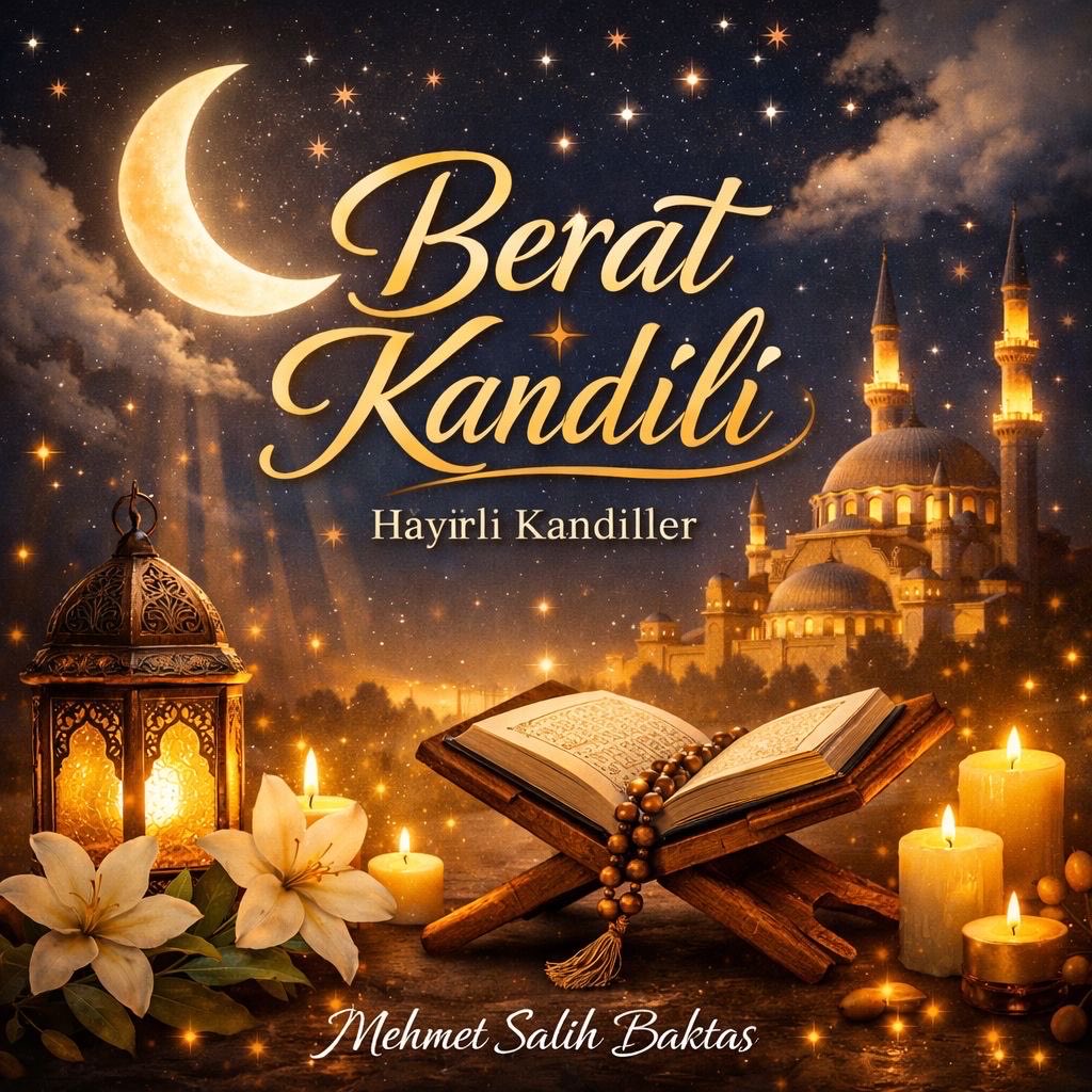 Berat gecemiz mübarek olsun. Bu mübarek gecenin; kalplerimize huzur, hayatımıza bereket, dualarımıza kabul getirmesini diliyorum. Rabbim geçmiş hatalarımızı affetsin, bizlere yeni ve hayırlı başlangıçlar nasip etsin. Bu gece edilen tüm samimi duaların kabul olması dileğiyle…