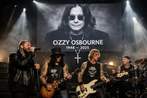 OzzyOsbourne received an all star tribute during the Grammy Awards with  Post Malone, Guns N' Roses' Slash & Duff McKagan, Chad Smith & Andrew Watt  rocking the Black Sabbath classic 'War Pigs'