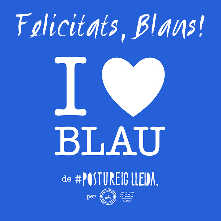 PostureigLleida's tweet photo. Una mica tard... però felicitats, Blaus! Nom molt característic de les Terres de #Lleida, i que també dona nom a la 27a #PostuXapa: #ILoveBlau solidària per l'Associació de Diabetis de Catalunya @ADC_CAT 💙💙💙 https://t.co/jtZ4KTmgVu