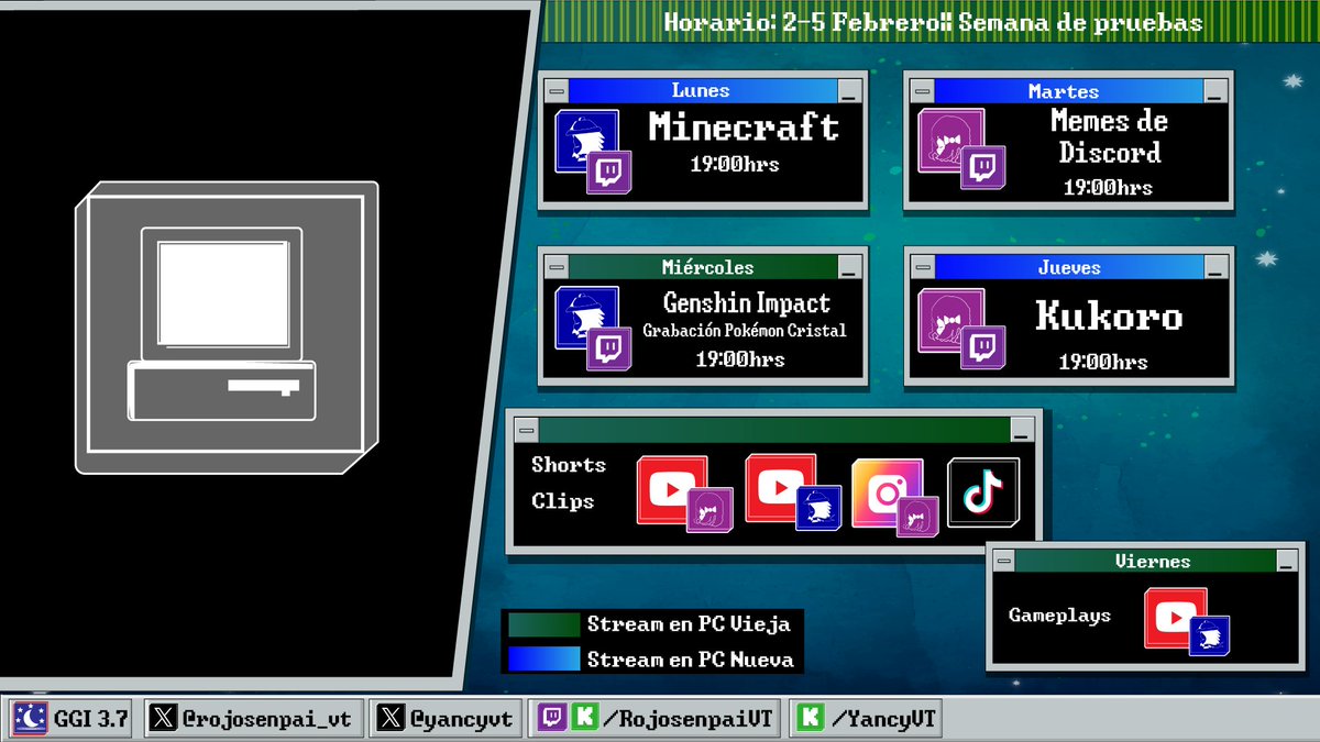 ATENCIÓN A TODOS!!
A partir de ahora empieza un cambio en la Guardia galáctica:

Esta semana será las pruebas en la nueva PC, ya en directo les explicaré como serán los directos hasta llega a la meta de la grafica 

#Vtuber #VtuberES #Vtubers