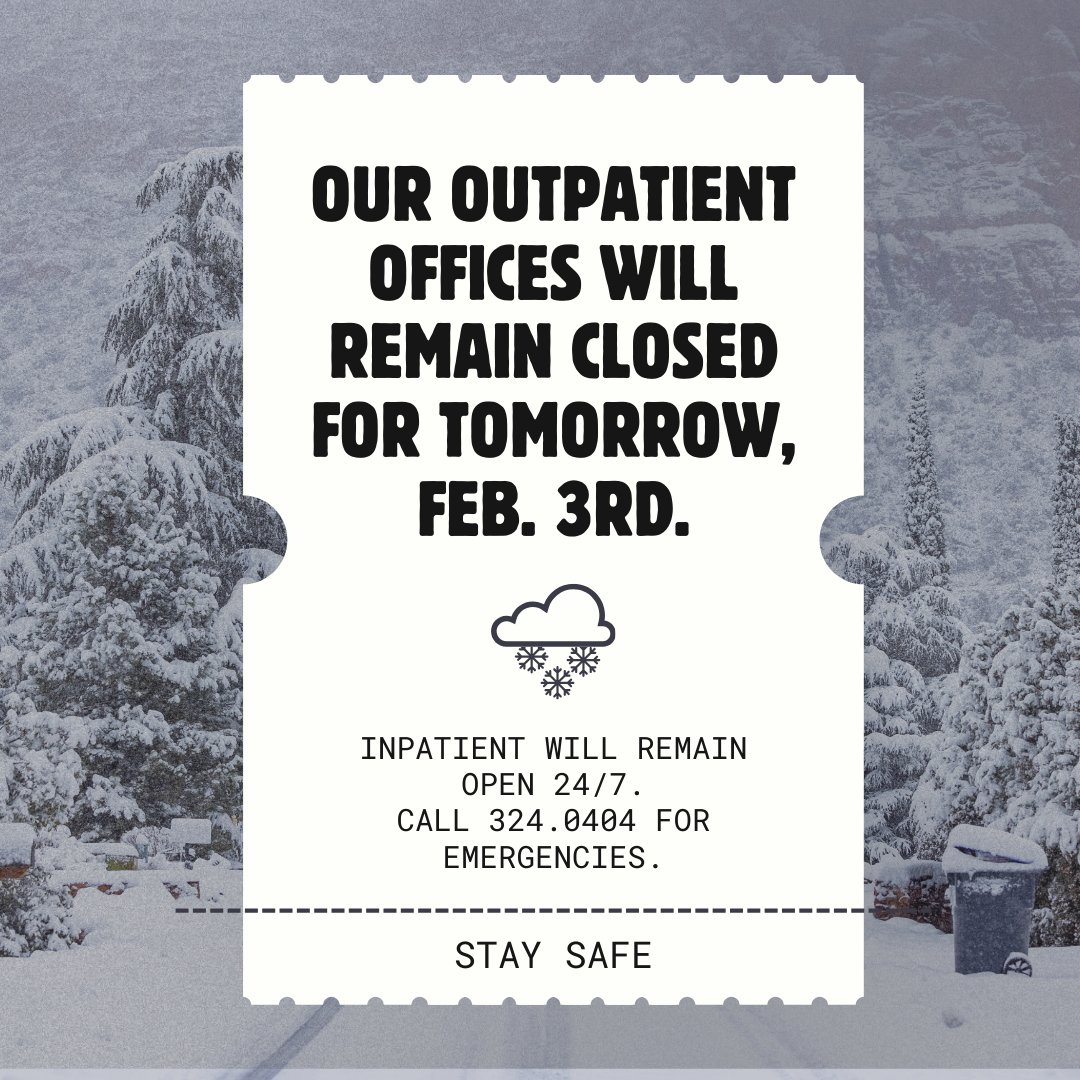 KeystoneYork's tweet image. ❄️ Weather Update ❄️
Outpatient locations will be closed tomorrow, Tues. Feb 3, due to weather.

Inpatient facility remains open 24/7. Emergencies: 803‑324‑0404.

Stay warm &amp;amp; safe—check back for updates.