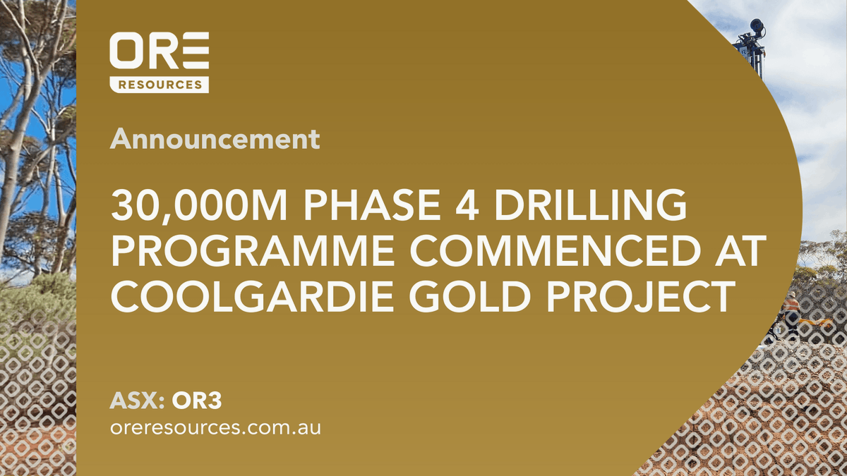 🚀 30,000m Phase 4 Drilling Programme Commences at Coolgardie

Ore Resources Ltd (ASX: OR3) has commenced its expansive Phase 4 gold drilling programme across the Coolgardie Gold Project in Western Australia.

The programme, scheduled to run through the remainder of 2026,