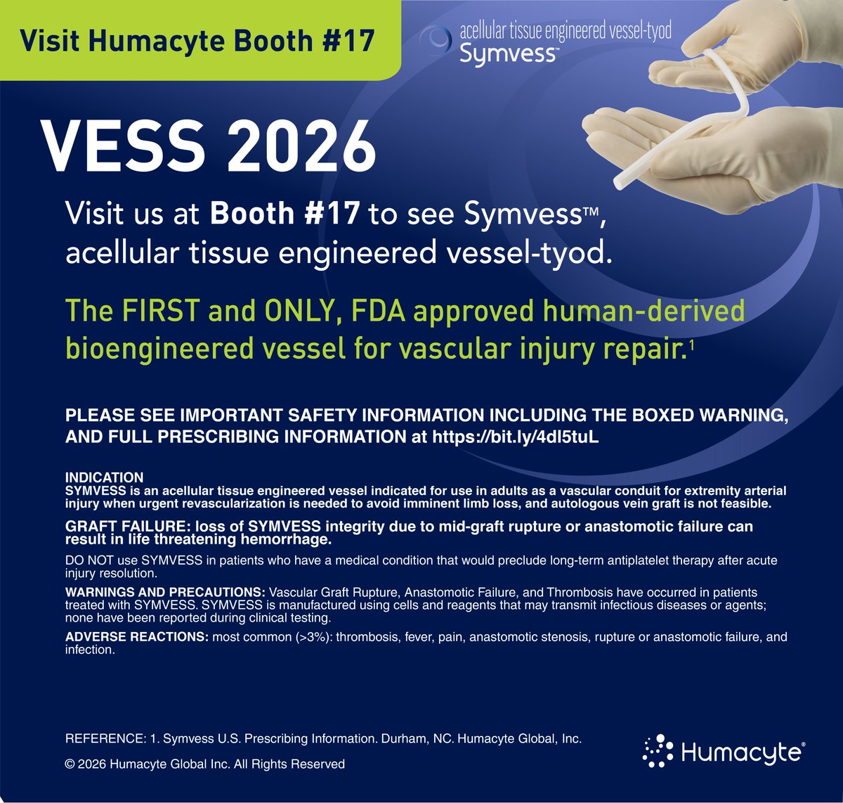 We are looking forward to the VESS Winter Meeting in California, Feb 5th - 8th!

Visit the team at booth #17 and stop by the Technology Forum on Thursday, Feb 5th for a hands-on demo of our bioengineered blood vessel. See, handle, cut, and suture with Symvess™, acelluar tissue