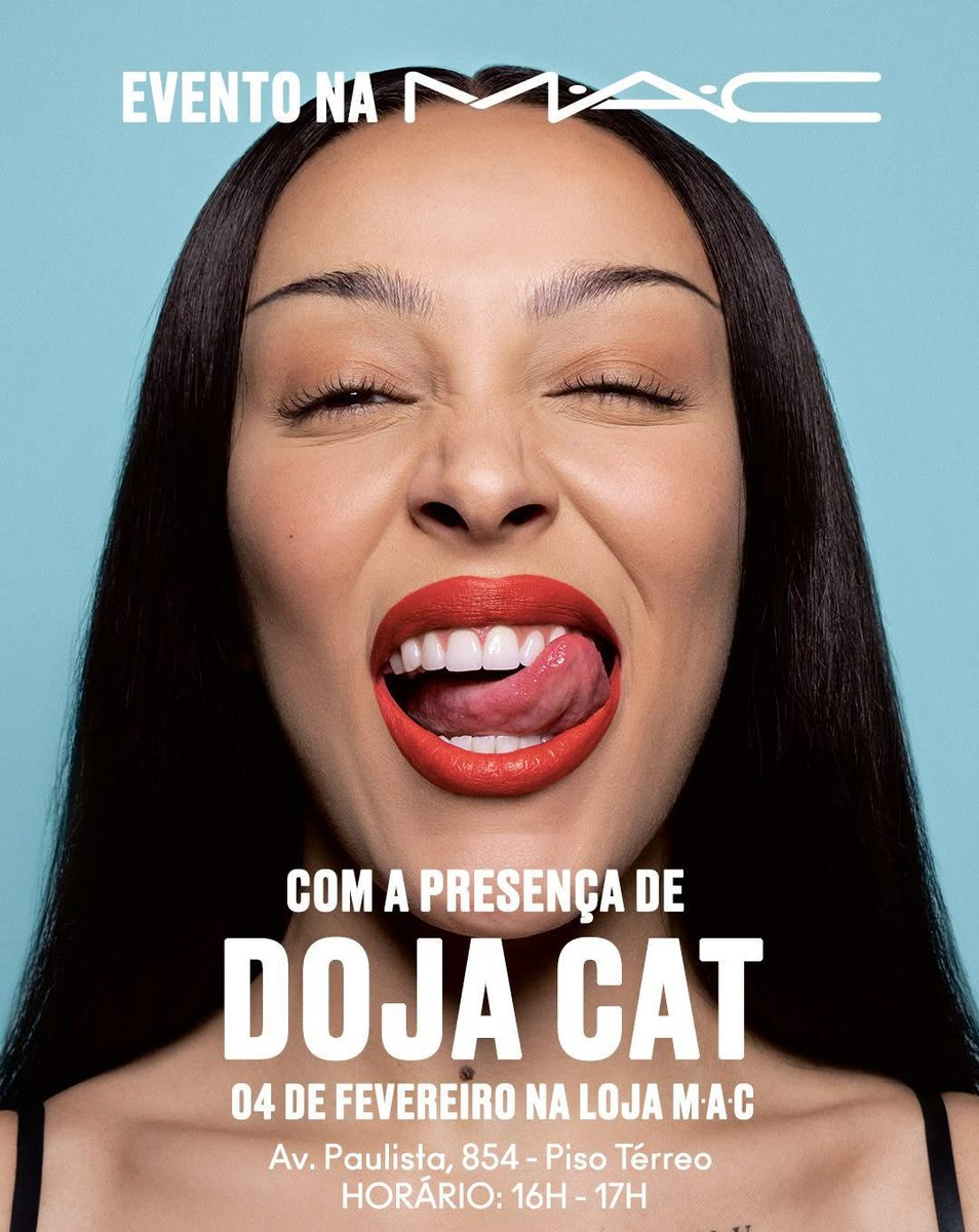 infodoja's tweet photo. 🚨 NÃO PERCAM! Doja Cat estará presente na loja da MAC Cosmetics na Avenida Paulista, 854 - Piso térreo, no dia 4 de fevereiro. https://t.co/i7uEpu0b4h