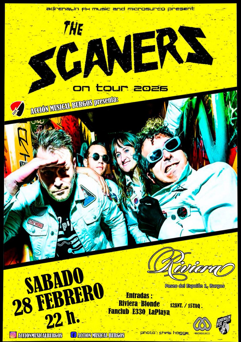 Por fin nos visitan #TheScaners .El conciertazo de este febrero en la ciudad de #Burgos . Próximamente entradas a la venta. <a href="/AccionMusicalBu/">AccionMusicalBurgos</a> #quelamusicanopare .No te lo pierdas.
