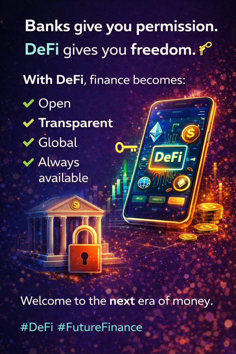 DefinixApp's tweet photo. Banks give you permission.
DeFi gives you freedom. 🔑
With DeFi, finance becomes:

✔ Open
✔ Transparent
✔ Global
✔ Always available
Welcome to the next era of money.

#DeFi #Definix #CryptoMarket #CryptoNews https://t.co/bzEmvl9wuh