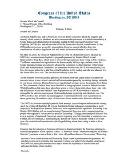 BREAKING 🚨 35 Members of Congress DEMAND Mitch McConnell to allow the SAVE Act to advance for a full floor vote

HE IS HOLDING IT UP RIGHT NOW

TIME TO GET LOUD MAGA