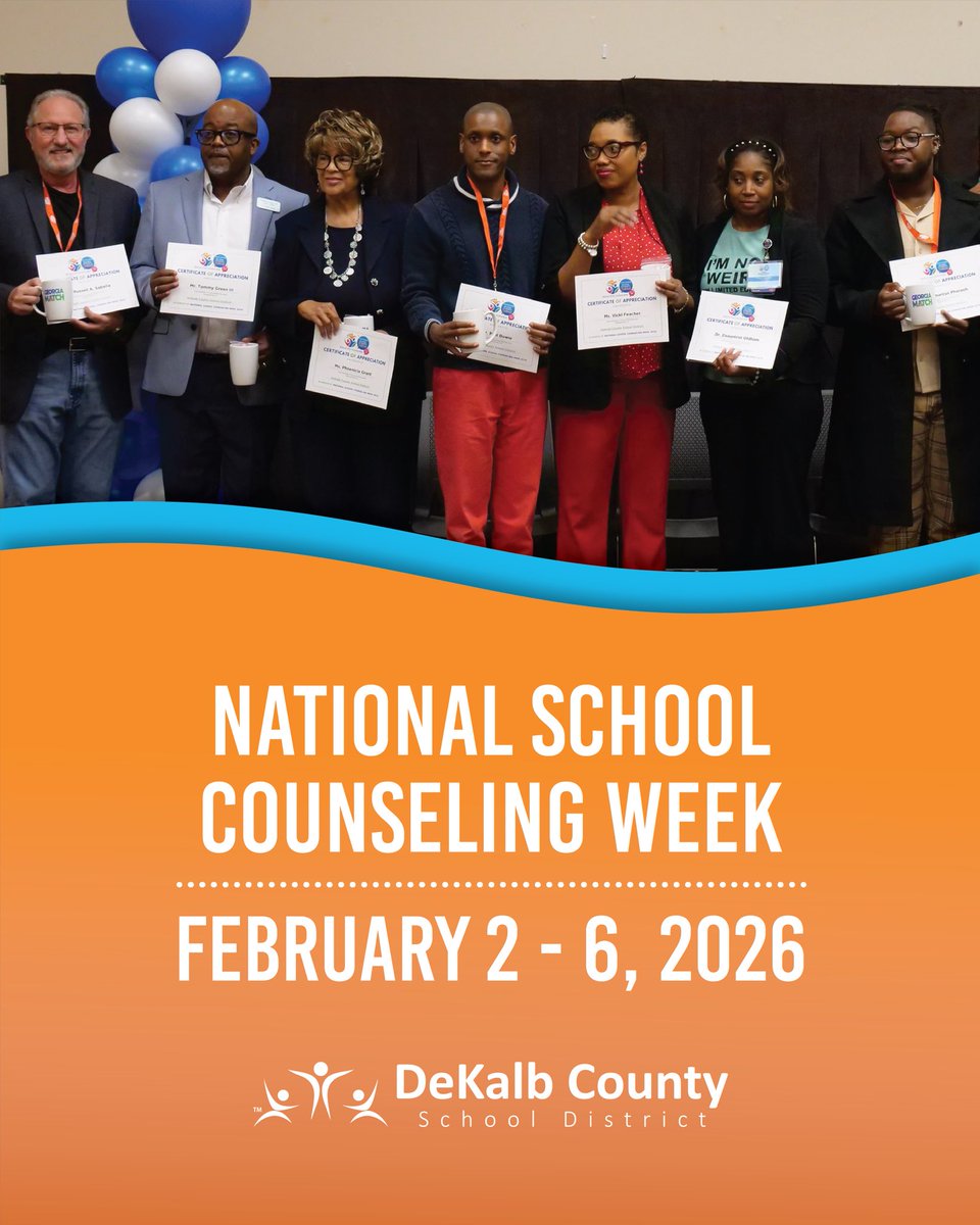 DeKalbSchools's tweet photo. ✨ It's National School Counseling Week! 🏫🤗🎓 

Every student deserves a school counselor to help with academic achievement strategies, managing emotions, applying interpersonal skills, and planning for postsecondary options.

#DCSD school counselors are #StandardsBased and #StudentFocused!

Learn more about our dynamic DCSD school counselors at https://t.co/o1HtfMEpTC. 

#TheDeKalbDifference💙🧡
#NSCW26